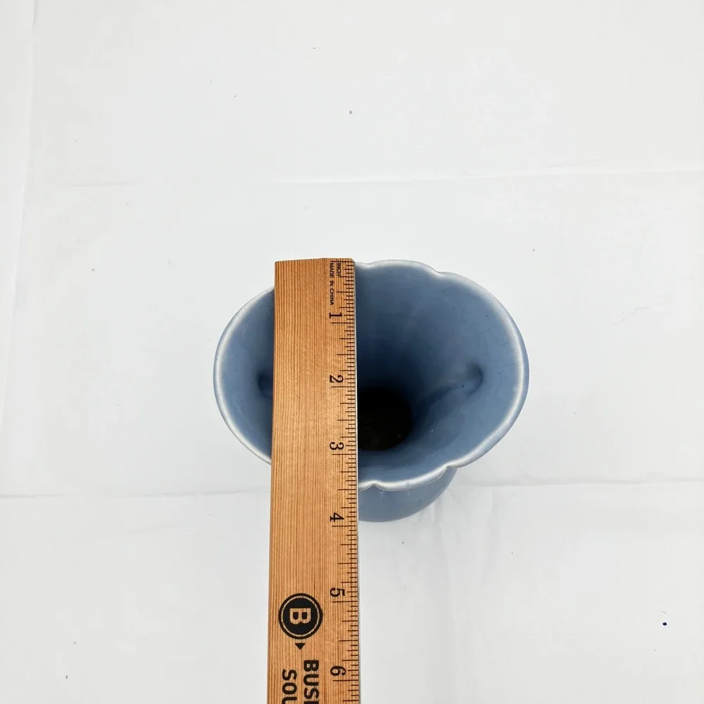 Weller Pottery Fluted Vase Softone 6.25in Periwinkle Blue Vintage Art Deco E-2